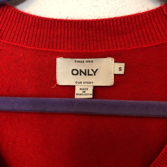 Red V-neck sweater. Size: S. Brand: Only. Lovingly worn. Some pilling. - Picture 4 of 6